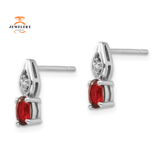 14KT WHITE GOLD 0.58 CTW GARNET AND DIAMOND EARRINGS - Image 2