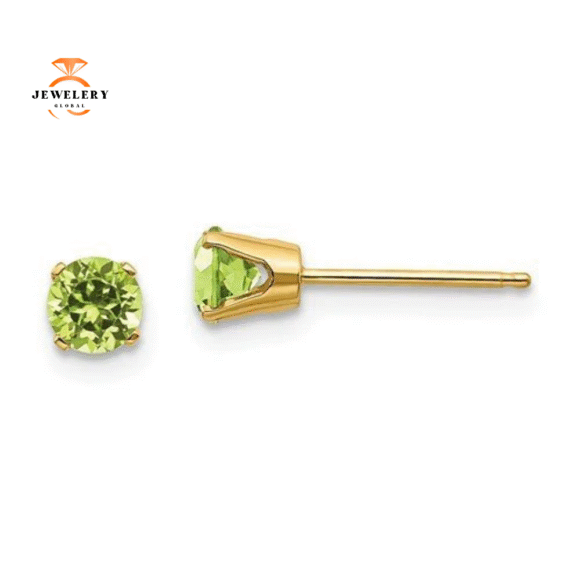 14KT GOLD 0.60 CARAT ROUND PERIDOT EARRINGS - Image 4