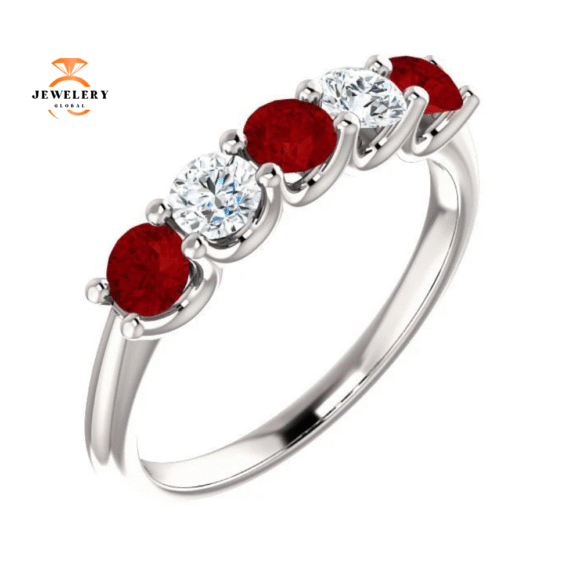14KT GOLD 0.75 CTW RUBY & 0.30 CTW DIAMOND 5 STONE BAND - Image 7
