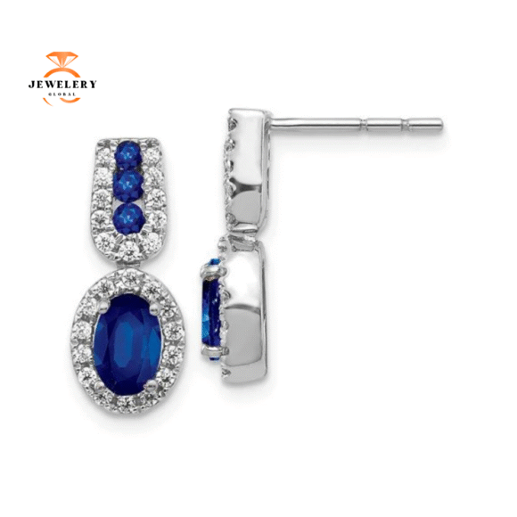 14KT GOLD 1.27 CTW SAPPHIRE & 0.30 CTW DIAMOND HALO DROP EARRINGS