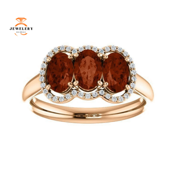 14KT GOLD 1.74 CTW GARNET & .10 CTW DIAMOND 3 STONE OVAL HALO RING - Image 12