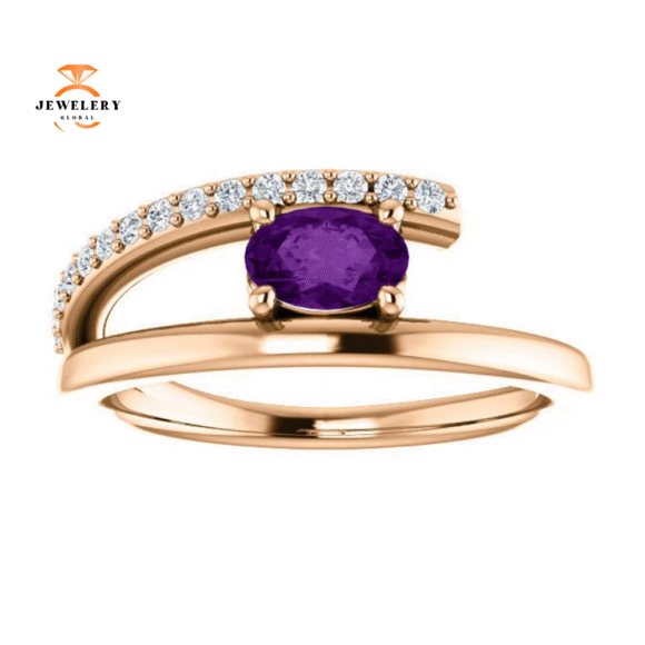 14KT GOLD 1/2 CTW AMETHYST & 1/8 CTW DIAMOND BYPASS RING - Image 3