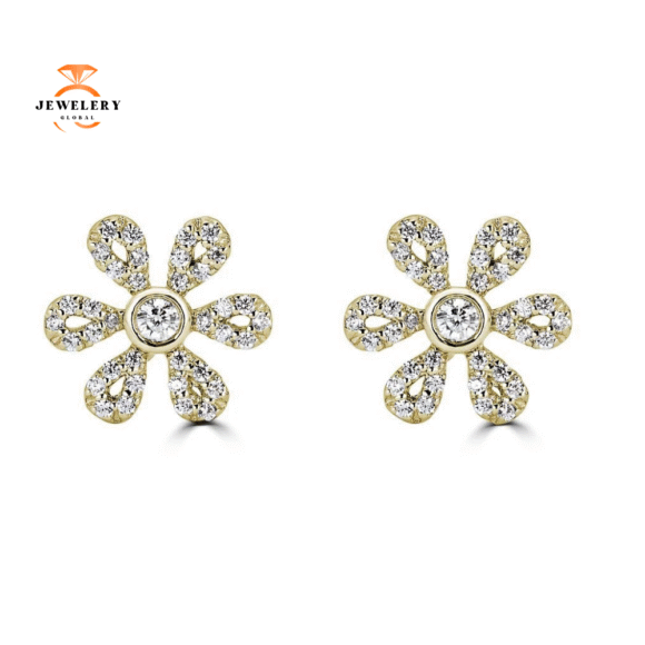 14KT Gold 1/4 CTW Diamond Flower Earrings - Image 3