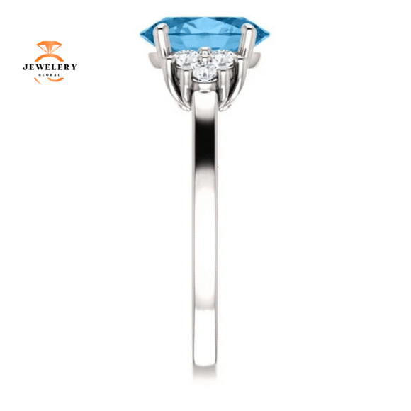 14KT GOLD 2.40 CT SWISS BLUE TOPAZ & 1/4 CTW DIAMOND ACCENT RING - Image 4