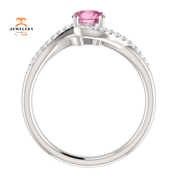 14KT Gold Passion Pink Topaz & 1/10 CTW Diamond Accent Bypass Ring - Image 6