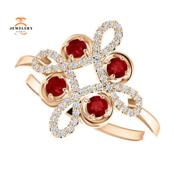 14KT GOLD RUBY AND DIAMOND CLOVER RING