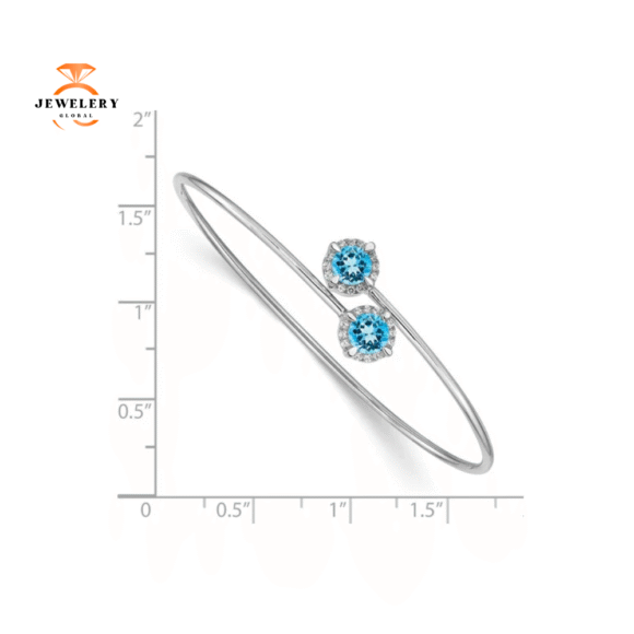 14KT WHITE GOLD 1 & 1/5 CARAT BLUE TOPAZ & DIAMOND FLEXIBLE BANGLE - Image 2