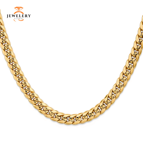 10KT YELLOW GOLD 7.3MM SEMI SOLID MIAMI CUBAN CHAIN - 4 LENGTHS AVAILABLE