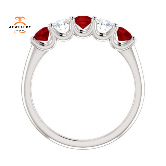 14KT GOLD 0.75 CTW RUBY & 0.30 CTW DIAMOND 5 STONE BAND - Image 8
