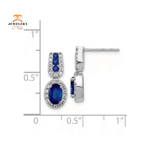 14KT GOLD 1.27 CTW SAPPHIRE & 0.30 CTW DIAMOND HALO DROP EARRINGS - Image 2
