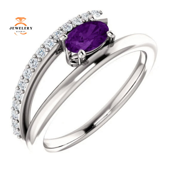 14KT GOLD 1/2 CTW AMETHYST & 1/8 CTW DIAMOND BYPASS RING - Image 5