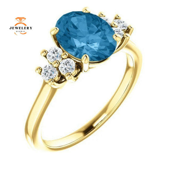 14KT GOLD 2.40 CT SWISS BLUE TOPAZ & 1/4 CTW DIAMOND ACCENT RING - Image 5