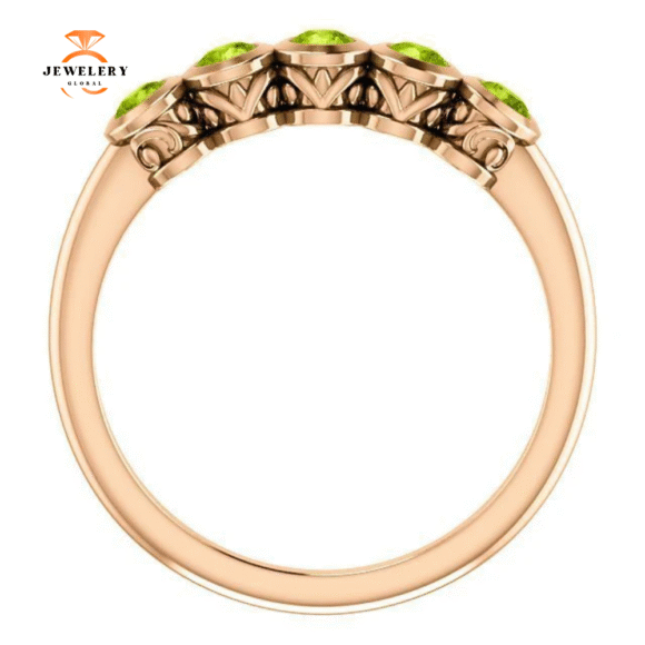 14KT GOLD .45 CTW ROUND PERIDOT BEZEL-SET 5 STONE RING - Image 10
