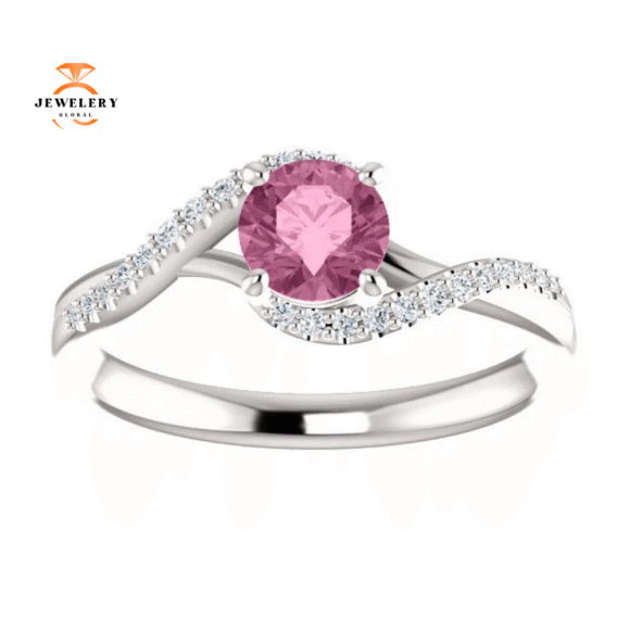 14KT Gold Passion Pink Topaz & 1/10 CTW Diamond Accent Bypass Ring - Image 7