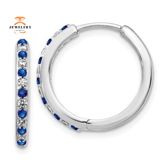14KT WHITE GOLD 0.21 CTW SAPPHIRE & 0.18 CTW DIAMOND HOOP EARRINGS