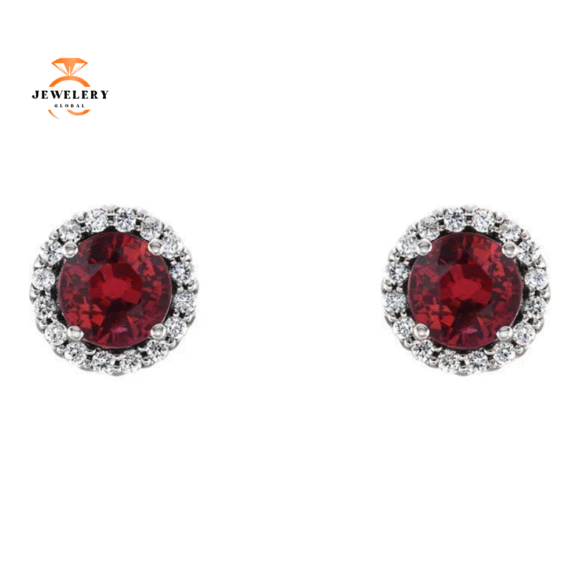 14KT GOLD 0.30 CTW RUBY & 0.12 CTW DIAMOND HALO EARRINGS - Image 2
