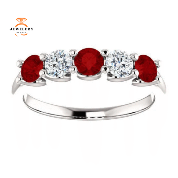 14KT GOLD 0.75 CTW RUBY & 0.30 CTW DIAMOND 5 STONE BAND - Image 9