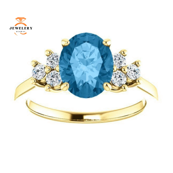 14KT GOLD 2.40 CT SWISS BLUE TOPAZ & 1/4 CTW DIAMOND ACCENT RING - Image 6