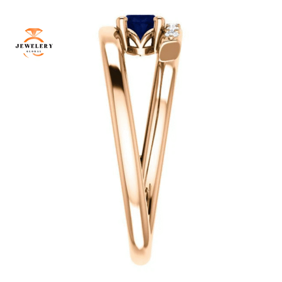 14KT GOLD BLUE SAPPHIRE & 1/8 CTW DIAMOND BYPASS RING - Image 8