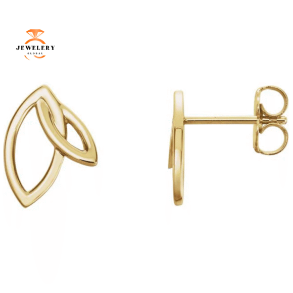 14KT Gold Double Leaf Earrings - Image 5