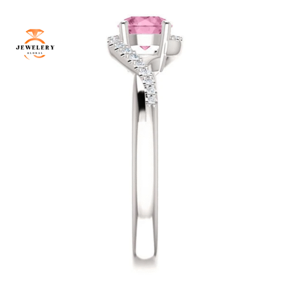 14KT Gold Passion Pink Topaz & 1/10 CTW Diamond Accent Bypass Ring - Image 8