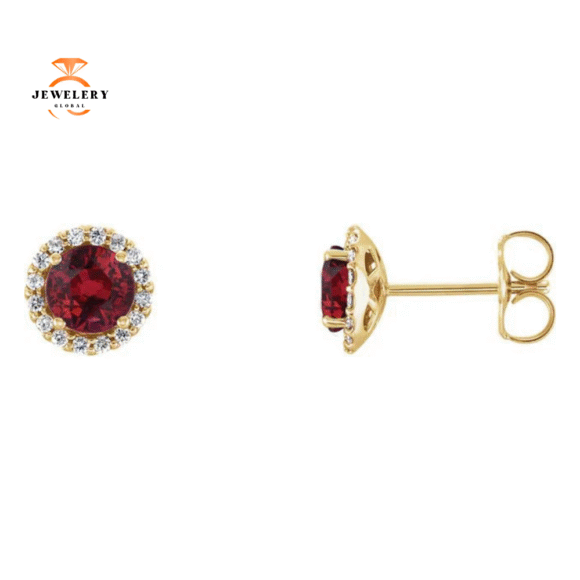 14KT GOLD 0.30 CTW RUBY & 0.12 CTW DIAMOND HALO EARRINGS - Image 3