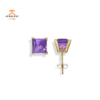 14KT GOLD PRINCESS CUT AMETHYST SCROLL EARRINGS