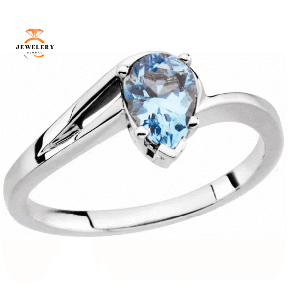 14KT WHITE GOLD 0.60 CT PEAR AQUAMARINE SWIRL RING
