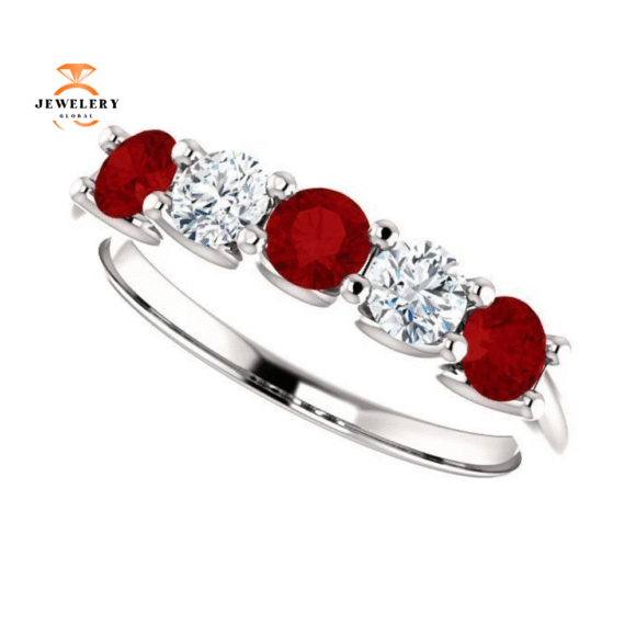 14KT GOLD 0.75 CTW RUBY & 0.30 CTW DIAMOND 5 STONE BAND - Image 10