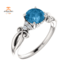 14KT GOLD 1.30 CT SWISS BLUE TOPAZ & 0.06 CTW DIAMOND ACCENT RING