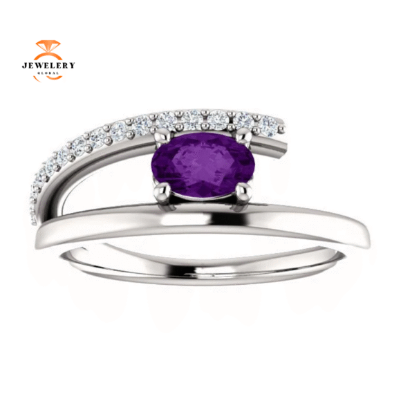 14KT GOLD 1/2 CTW AMETHYST & 1/8 CTW DIAMOND BYPASS RING - Image 7