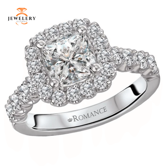 14KT 3/4 CTW Diamond Cushion Halo Setting for 1.50-2 CT Cushion