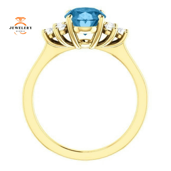 14KT GOLD 2.40 CT SWISS BLUE TOPAZ & 1/4 CTW DIAMOND ACCENT RING - Image 7