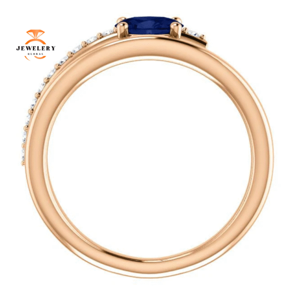 14KT GOLD BLUE SAPPHIRE & 1/8 CTW DIAMOND BYPASS RING - Image 9