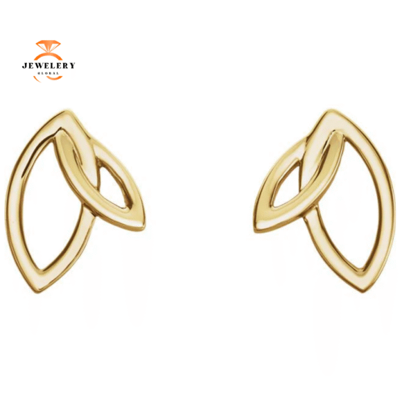 14KT Gold Double Leaf Earrings - Image 6