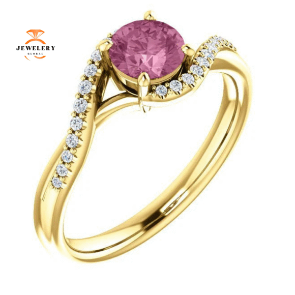 14KT Gold Passion Pink Topaz & 1/10 CTW Diamond Accent Bypass Ring - Image 9