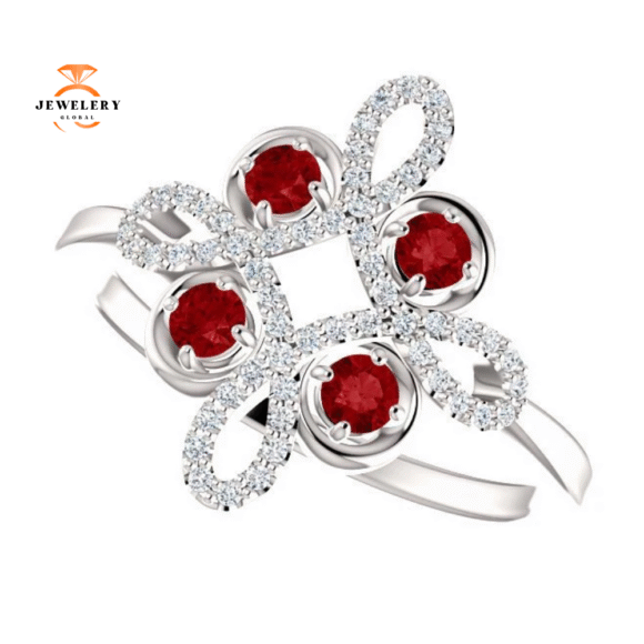 14KT GOLD RUBY AND DIAMOND CLOVER RING - Image 4