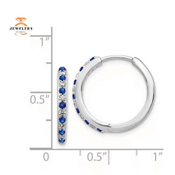 14KT WHITE GOLD 0.21 CTW SAPPHIRE & 0.18 CTW DIAMOND HOOP EARRINGS - Image 2