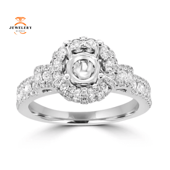 14KT White Gold 1 1/4 CTW Diamond Halo Setting For 1 CT Round