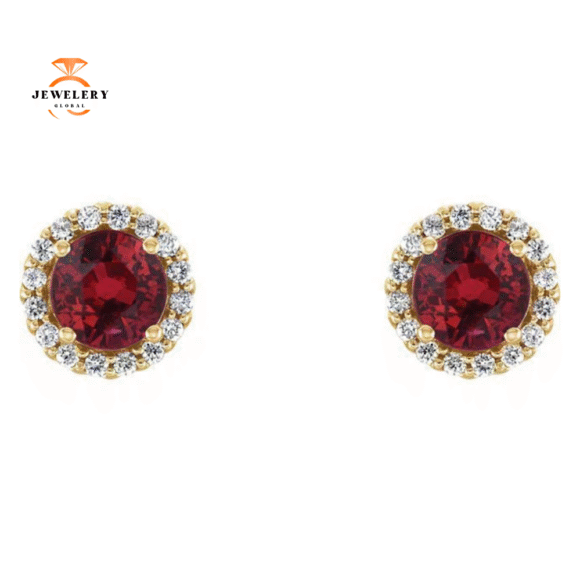 14KT GOLD 0.30 CTW RUBY & 0.12 CTW DIAMOND HALO EARRINGS - Image 4