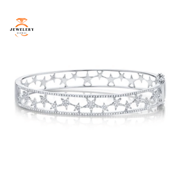 14KT GOLD 0.72 CTW DIAMOND STAR BANGLE BRACELET - Image 3