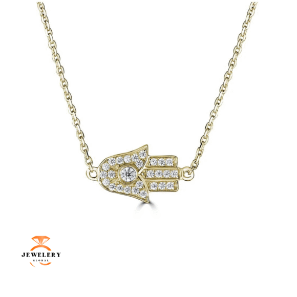14KT Gold 1/10 CTW Diamond Hamsa Hand Necklace