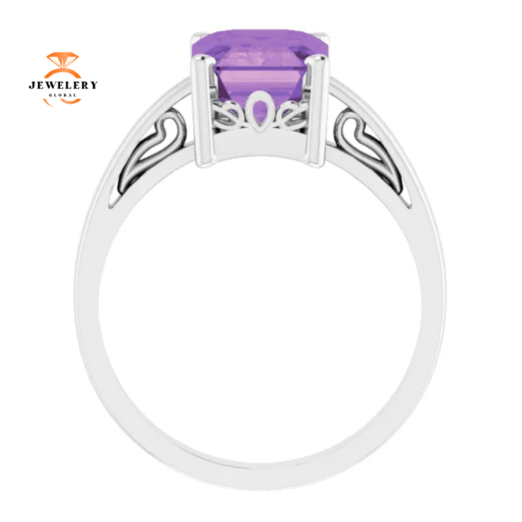 14KT GOLD 2.25 CT EMERALD CUT AMETHYST SCROLL RING - Image 2