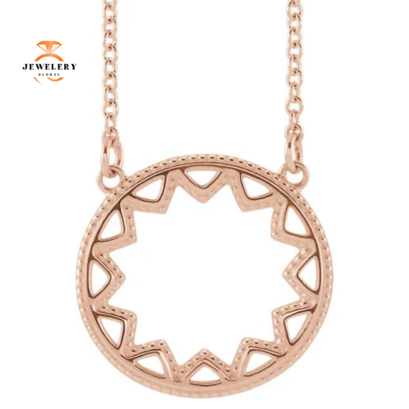 14KT GOLD MILGRAIN SUN NECKLACE-3 COLORS - Image 5