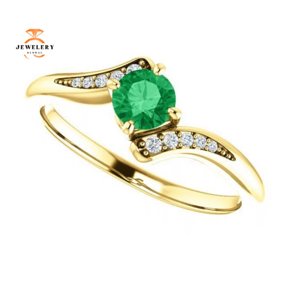 14KT GOLD ROUND EMERALD & DIAMOND RING - Image 5