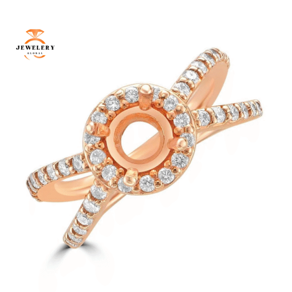 14KT Rose Gold .63 CTW Diamond Halo Mounting For 1.00-1.20 CT Round - Image 2