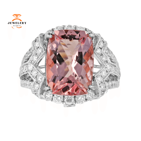 14KT TWO-TONE GOLD 6.17 CT MORGANITE & 1.35 CTW DIAMOND FASHION RING
