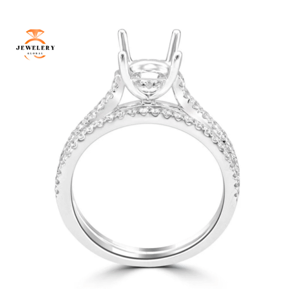 14KT White Gold .47 CTW Bridal Set For .50 CT Round Diamond - Image 2