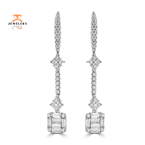 14KT WHITE GOLD 0.62 CTW & 0.56 CTW DIAMOND DROP EARRINGS