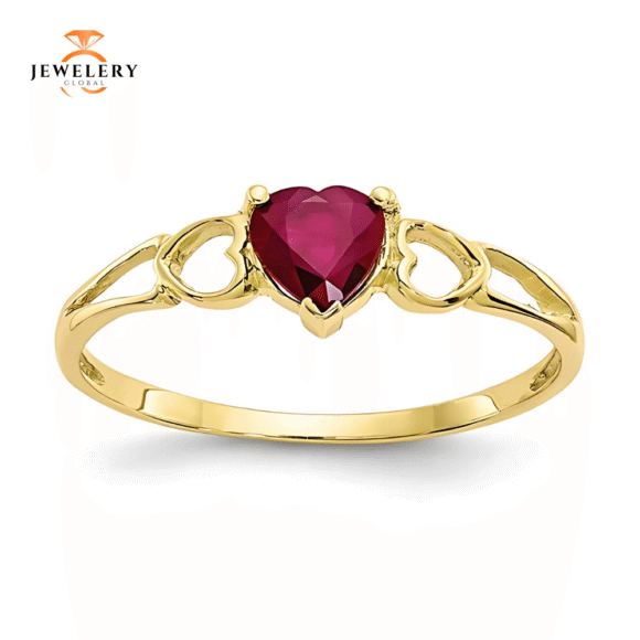 10KT GOLD HEART RUBY BIRTHSTONE RING - Image 3